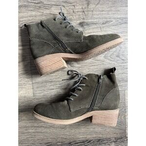 Lucky Brand Dark Green Suede Zip Ankle Boots Bootie Women's Size 6-6.5